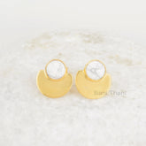 White Howlite Stud Earrings - Rose Gold Plated Studs - 925 Silver - 7mm Round - Statement Jewelry - Jewelry For Student - Gift For Wholesale